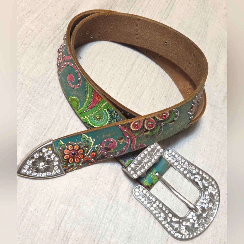 Ladies Nocona Embellished Green Leather Belt